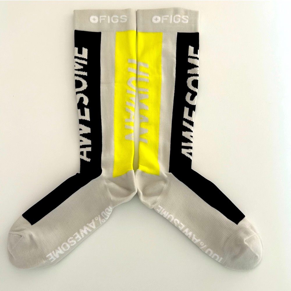 FIGS New AWESOME HUMANS Compression Socks Large 100% AWESOME Black Yellow White